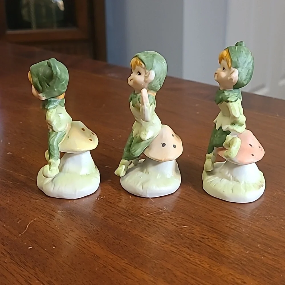 Set of 3 Pixie Elfs Ceramic Shelf Sitters Collectible Vintage - Picture 2 of 4